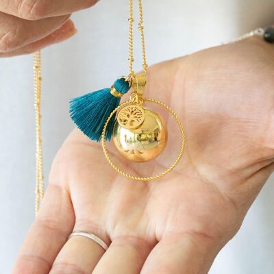 Anillo Embarazo Suave Bola Oro Amarillo Charm Árbol De La Vida Borla