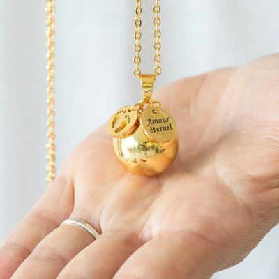 Maternity bola smooth yellow gold engraved medallion imprint charm