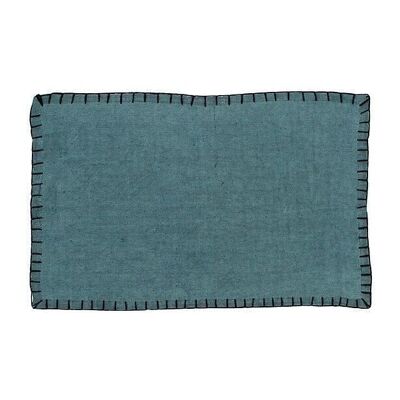 Set of 4 placemats in blue linen with black stitching 45x30cm