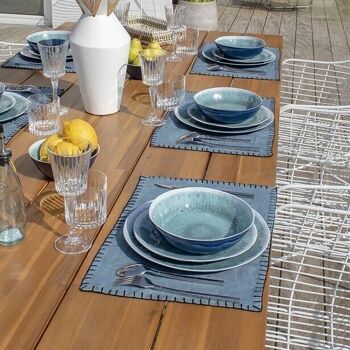 Lot de 4 sets de table en lin bleu surpiqûre noire 45x30cm 4