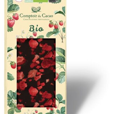Tablette bio noir fraises - 90g - Produit issu de l'agriculture biologique certifié conforme par Ecocert FR-BIO-01