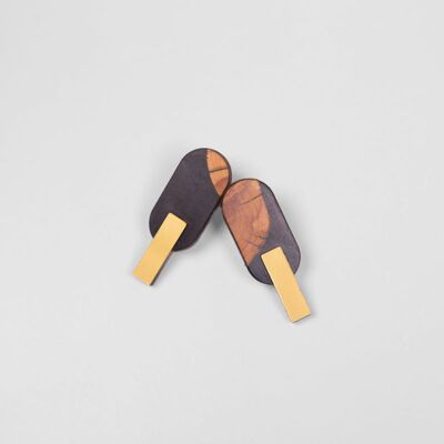 Wood and resin earrings, oval - Black