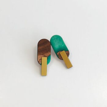 Boucles d'oreilles bois et résine, ovales - Vert 2