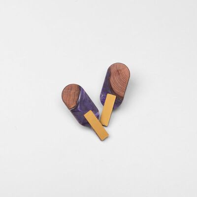 Boucles d'oreilles bois et résine, ovales - Violet