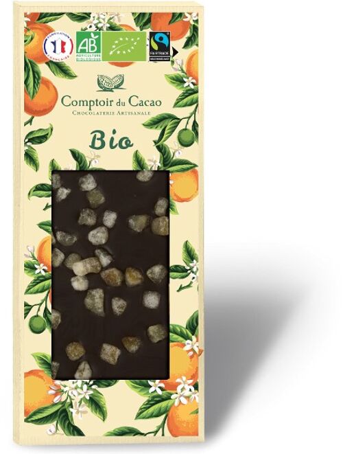 Tablette bio noir oranges confites - 90g - Produit issu de l'agriculture biologique certifié conforme par Ecocert FR-BIO-01