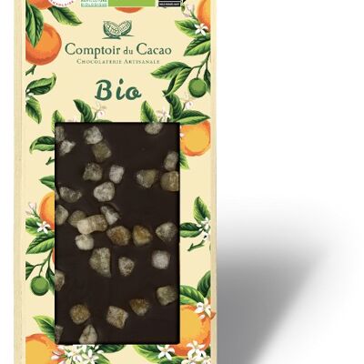 Black organic candied orange bar - 90g - Product from organic farming certified by Ecocert FR-BIO-01