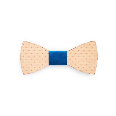 Wooden Bow Tie - Maple - Blue - Polka Dots