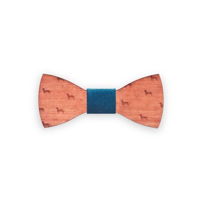 Wooden bow tie - Cherry - Blue - Puppy