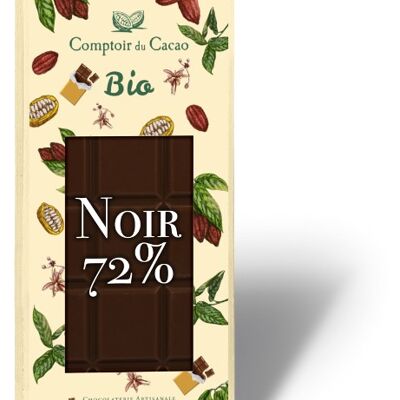 72% natürlicher dunkler Bio-Riegel - 90 g - Produkt aus biologischem Anbau, zertifiziert von Ecocert FR-BIO-01