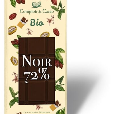 Tablette bio noir nature 72 % - 90g - Produit issu de l'agriculture biologique certifié conforme par Ecocert FR-BIO-01