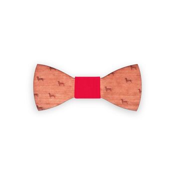 Noeud papillon en bois - Cerise - Rouge - Chien 1