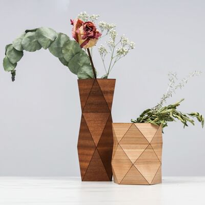 Vase en bois origami, 2 pièces