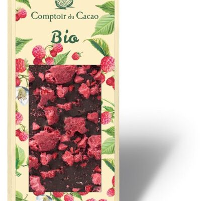 Tablette bio lait framboises - 90g - Produit issu de l'agriculture biologique certifié conforme par Ecocert FR-BIO-01