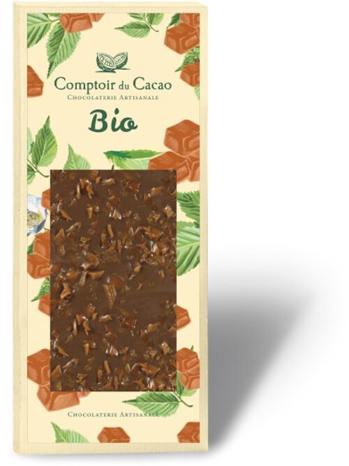 Tablette bio lait caramel au beurre salé - 90g - Produit issu de l'agriculture biologique certifié conforme par Ecocert FR-BIO-01
