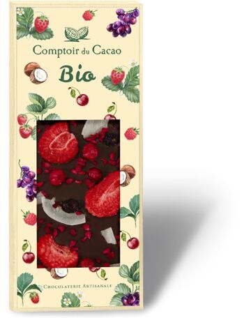 Tablette Gourmande BIO 100g Noir Fruits Rouges - Produit issu de l'agriculture biologique certifié conforme par Ecocert FR-BIO-01