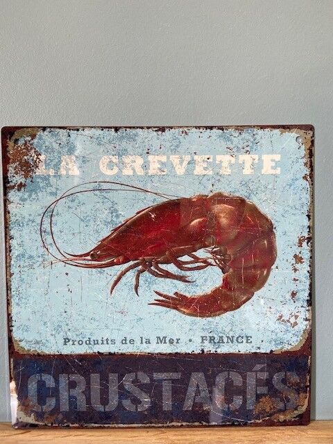 Metallplatte mit Garnelen aus der Normandie