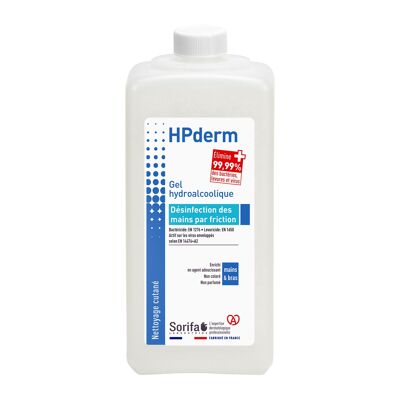 Gel idroalcolico HPderm® - Disinfezione delle mani per attrito - Flacone da 1 litro