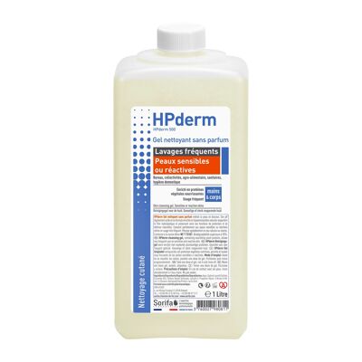 HPderm® Gel detergente senza profumo - lavaggi frequenti di pelli sensibili o reattive - pH neutro - Flacone da 1L