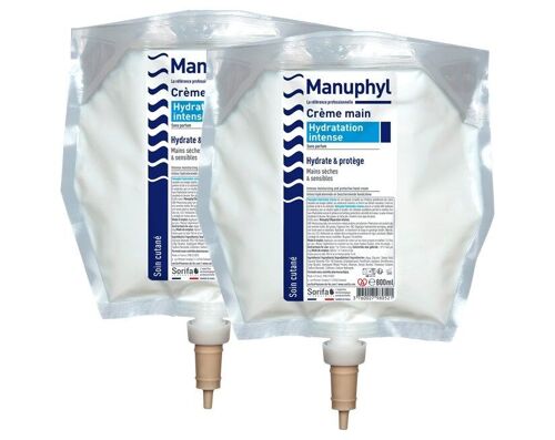 Manuphyl® Hydratation Intense - Crème main hydratante et protectrice -  Lot de 2 Poches 800 ml pour distributeur SORIBAG®