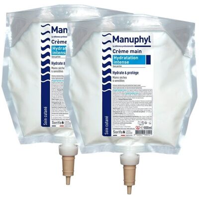 Manuphyl® Intense Hydration - Crema de manos hidratante y protectora - Set de 2 sobres de 800 ml para dosificador SORIBAG®