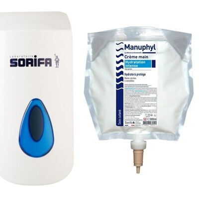 Manuphyl® Hydratation Intense - Crème main hydratante et protectrice - DISTRIBUTEUR SORIBAG + 1 POCHE MANUPHYL 800 ML