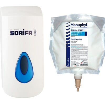 Manuphyl® Hydratation Intense - Crème main hydratante et protectrice - DISTRIBUTEUR SORIBAG + 1 POCHE MANUPHYL 800 ML