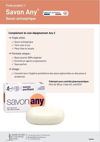Savon antiseptique 100% végétale Any - Pain 100 gr 4