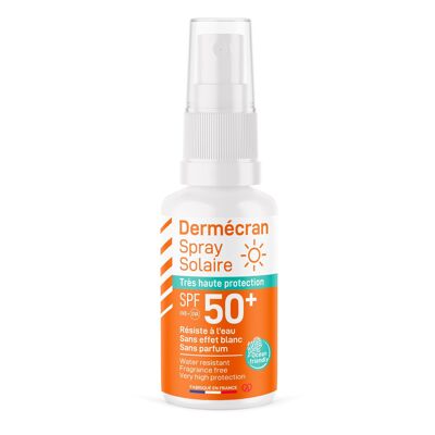 Dermscreen – Very high protection sun spray SPF 50+ Ocean Friendly, fragrance-free, dye-free, controversial preservative-free – 50 ml bottle