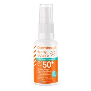 Dermécran – Spray solaire très haute protection SPF 50+ Océan Friendly, sans parfum, sans colorant, sans conservateurs controversés- Flacon 50 ml