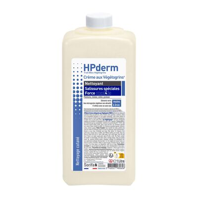 HPderm® Crème aux Végétogrins FORCE 4 - cleansing cream Based on biodegradable solvents of renewable origin - stubborn or special dirt - professional use - 1L bottle