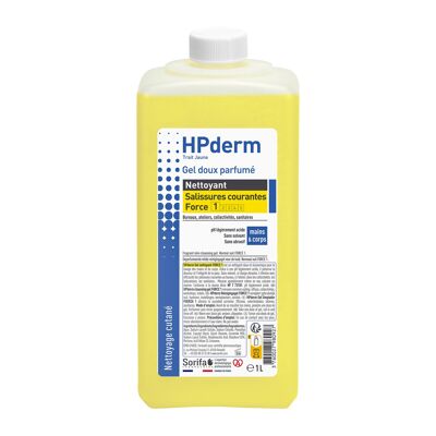 HPderm® FORCE 1 gel perfumado suave - gel limpiador nacarado para el lavado de manos y cuerpo - suciedad común - uso profesional - botella 1L