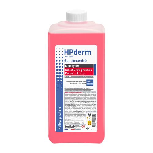 HPderm® Gel nettoyant concentré FORCE 2- gel nettoyant à haut pouvoir tensioactif -  salissures salissures grasses et tenaces - utilisation professionnelle  - Flacon 1L