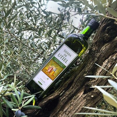 Bottiglia di vetro da 1 litro di olio extra vergine di oliva - Sierra de Utiel, 100% origine naturale Spagna