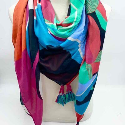 Square scarf with geometric pattern