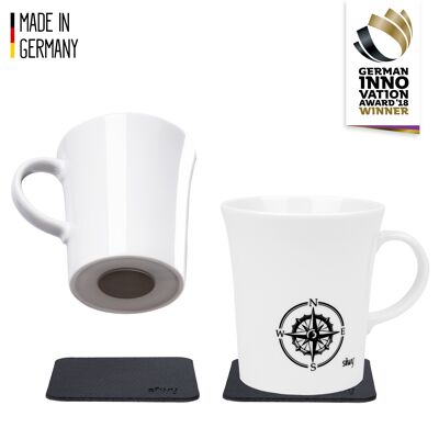 Porcelain magnet-handled cups REISELUST incl. metal-nano-gel-pads BLACK