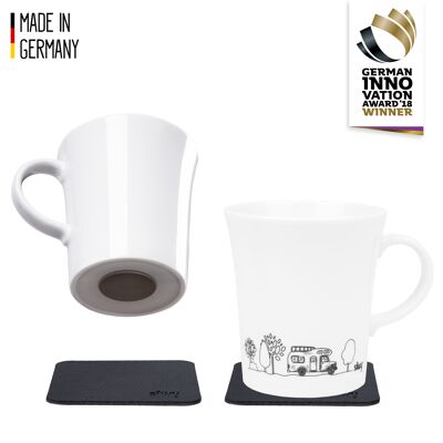 Porcelain magnet-handled cups CAMPING incl. metal nano-gel pads BLACK