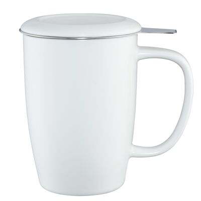 T.TOTEM white matte tall tea mug with lid and infuser 44Cl (16oz)