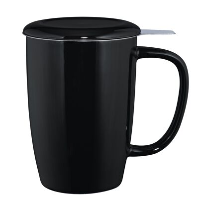 T.TOTEM black glossy tall tea mug with lid and infuser 44Cl (16oz)