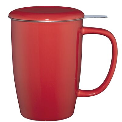 T.TOTEM red glossy tall tea mug with lid and infuser 44Cl (16oz)