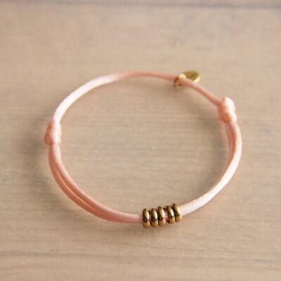 FW109: Satin bracelet with rings - salmon/ gold
