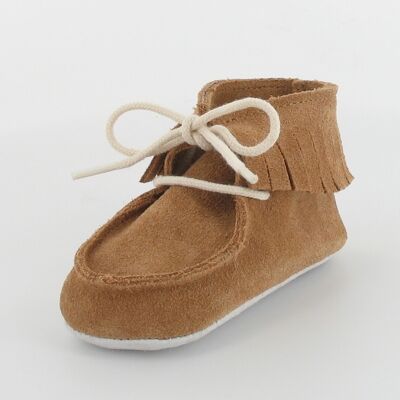 Baby leather booties with fringes - Camel
