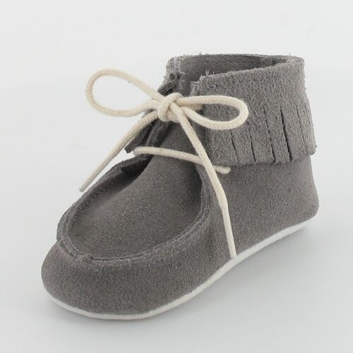 Chausson bébé cuir à franges - Gris