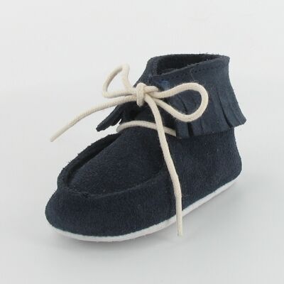Baby leather booties with fringes - Navy