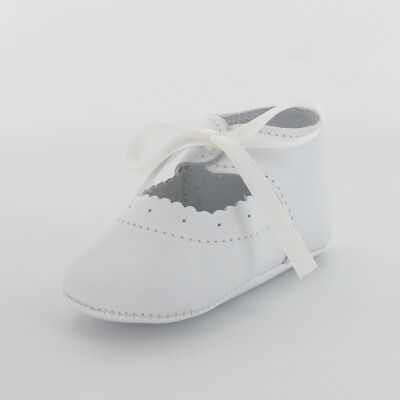 Chausson bébé ballerine en cuir lisse classique - Blanc