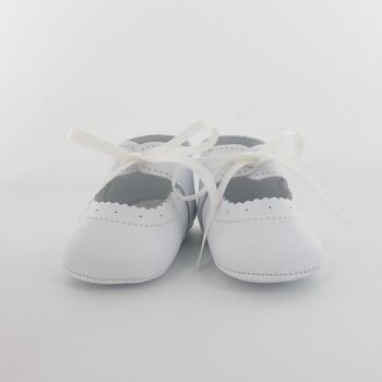 Chausson bébé ballerine en cuir lisse classique - Blanc 2