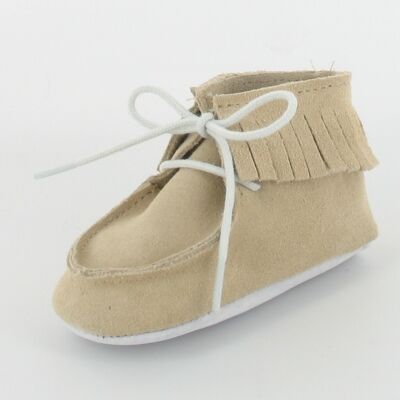 Baby leather booties with fringes - Beige