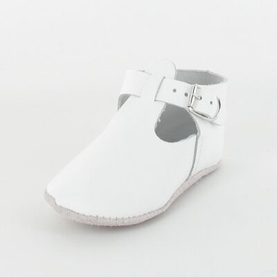 T-bar leather baby slippers with buckle - White