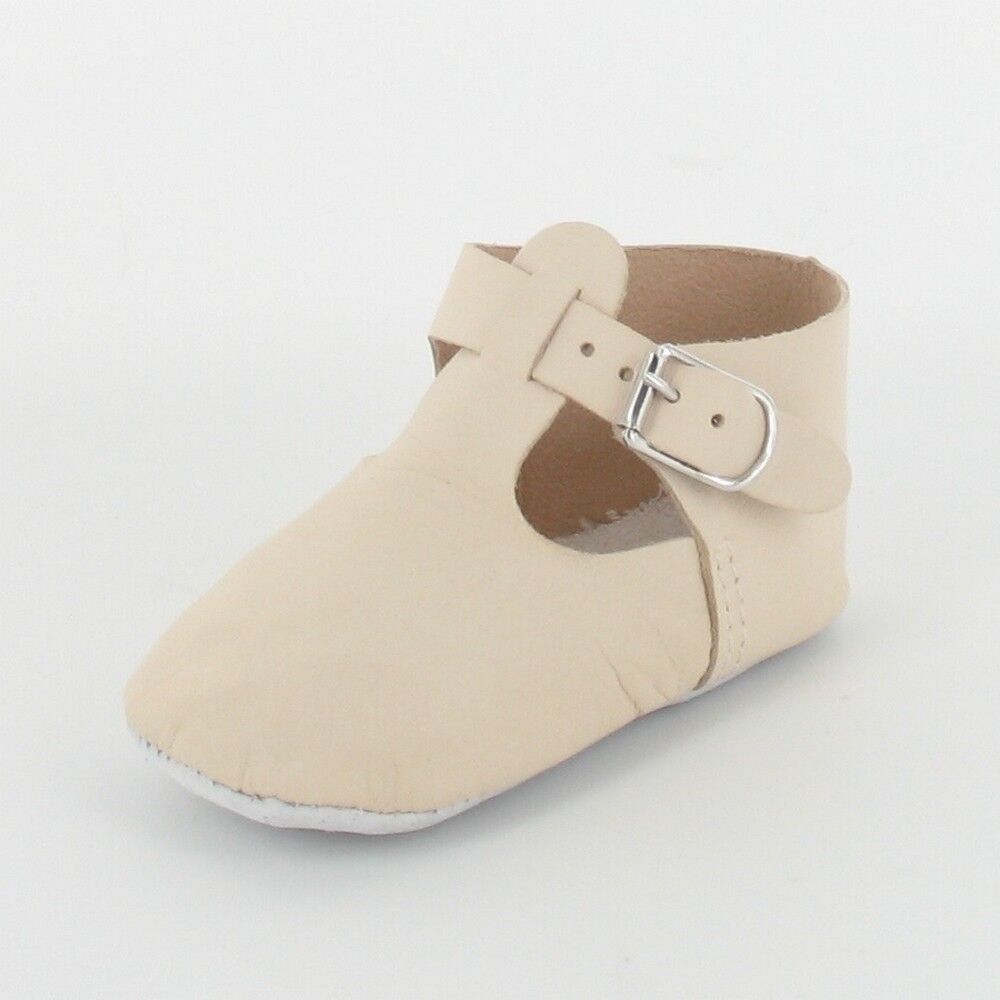 Babypantoffeln aus Leder mit T-Steg und Schnalle - Beige