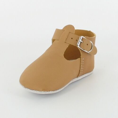 Chausson bébé cuir salomé avec boucle - Camel