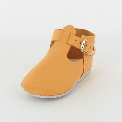 T-bar leather baby slippers with buckle - Orange